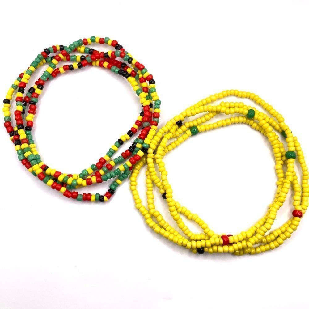 Set of 2 Yellow Colorful seed bead necklace bracelet waist chain